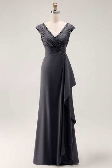 Steel Grey Mermaid Ruffle Chiffon Mother of The Bride Dress